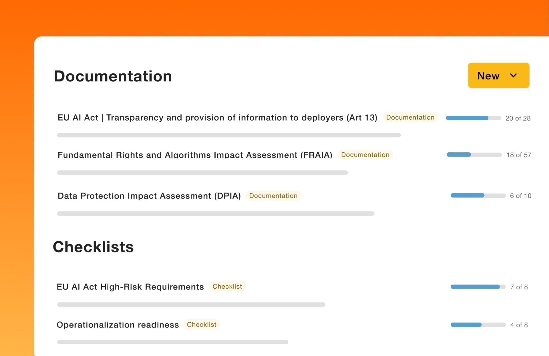 Documentation & checklists